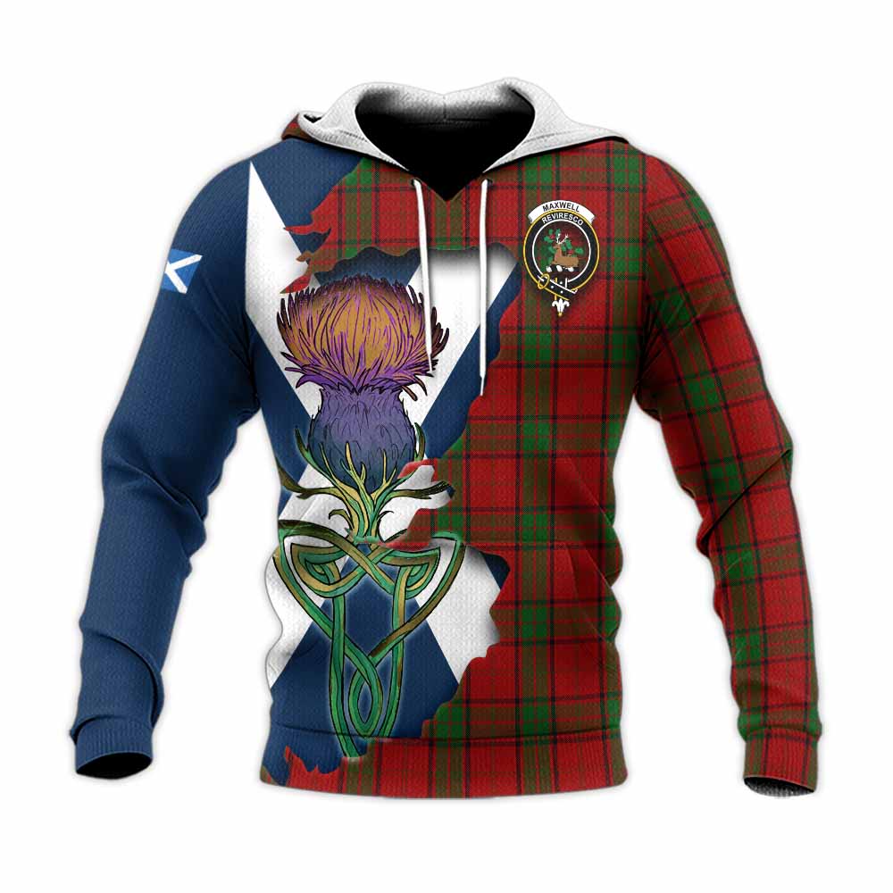 Tartan Vibes Clothing Maxwell Tartan Family Crest Knitted Hoodie Scottish Thistle Celtic Inspired