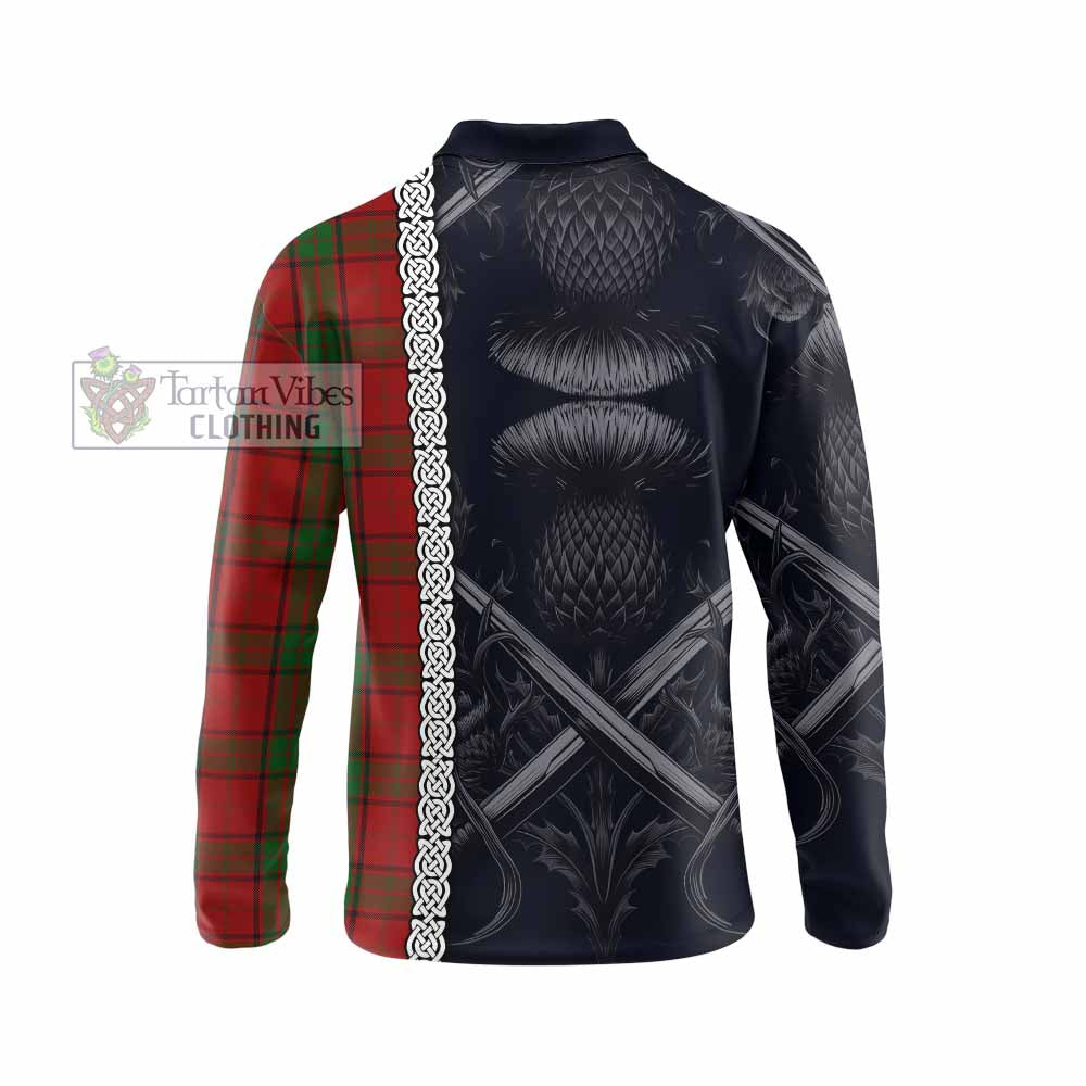 Tartan Vibes Clothing Maxwell Tartan Long Sleeve Polo Shirt with Family Crest Cross Sword Thistle Celtic Vibes