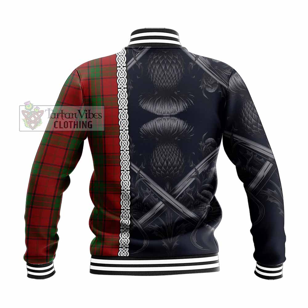 Tartan Vibes Clothing Maxwell Tartan Baseball Jacket with Family Crest Cross Sword Thistle Celtic Vibes