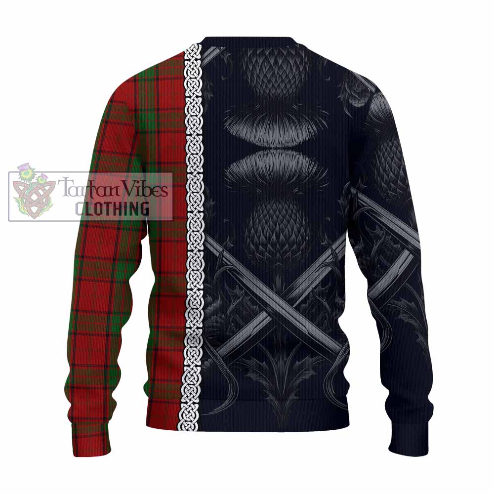 Tartan Vibes Clothing Maxwell Tartan Knitted Sweater with Family Crest Cross Sword Thistle Celtic Vibes