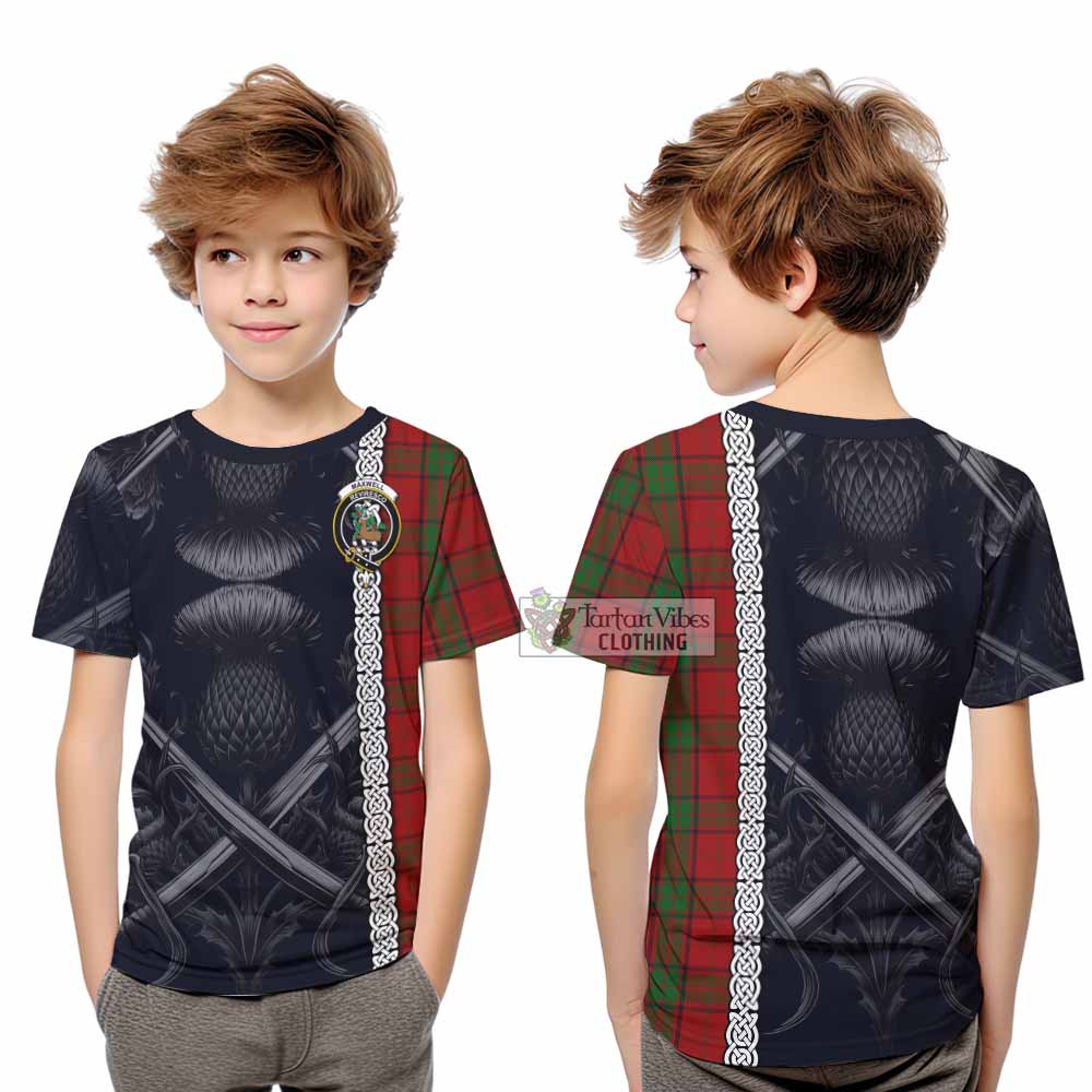 Tartan Vibes Clothing Maxwell Tartan Kid T-Shirt with Family Crest Cross Sword Thistle Celtic Vibes