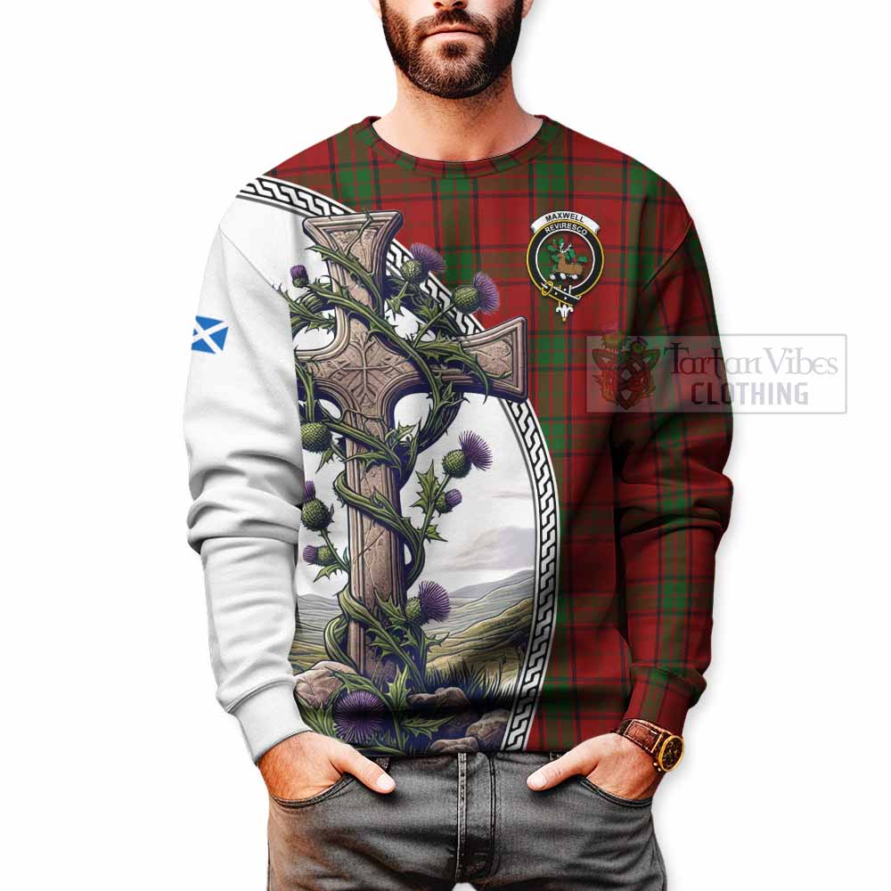 Maxwell Tartan Sweatshirt with Family Crest and St. Andrew's Cross Accented by Thistle Vines - Tartan Vibes Clothing