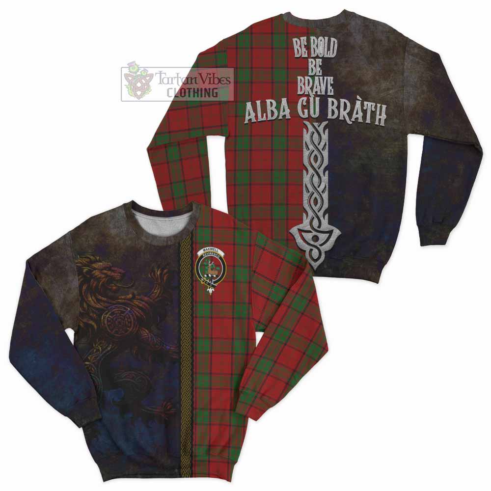 Tartan Vibes Clothing Maxwell Tartan Family Crest Sweatshirt Alba Gu Brath Be Brave Lion Ancient Style