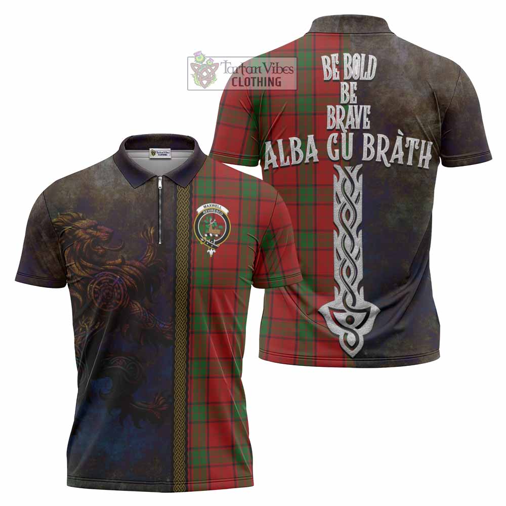 Tartan Vibes Clothing Maxwell Tartan Family Crest Zipper Polo Shirt Alba Gu Brath Be Brave Lion Ancient Style