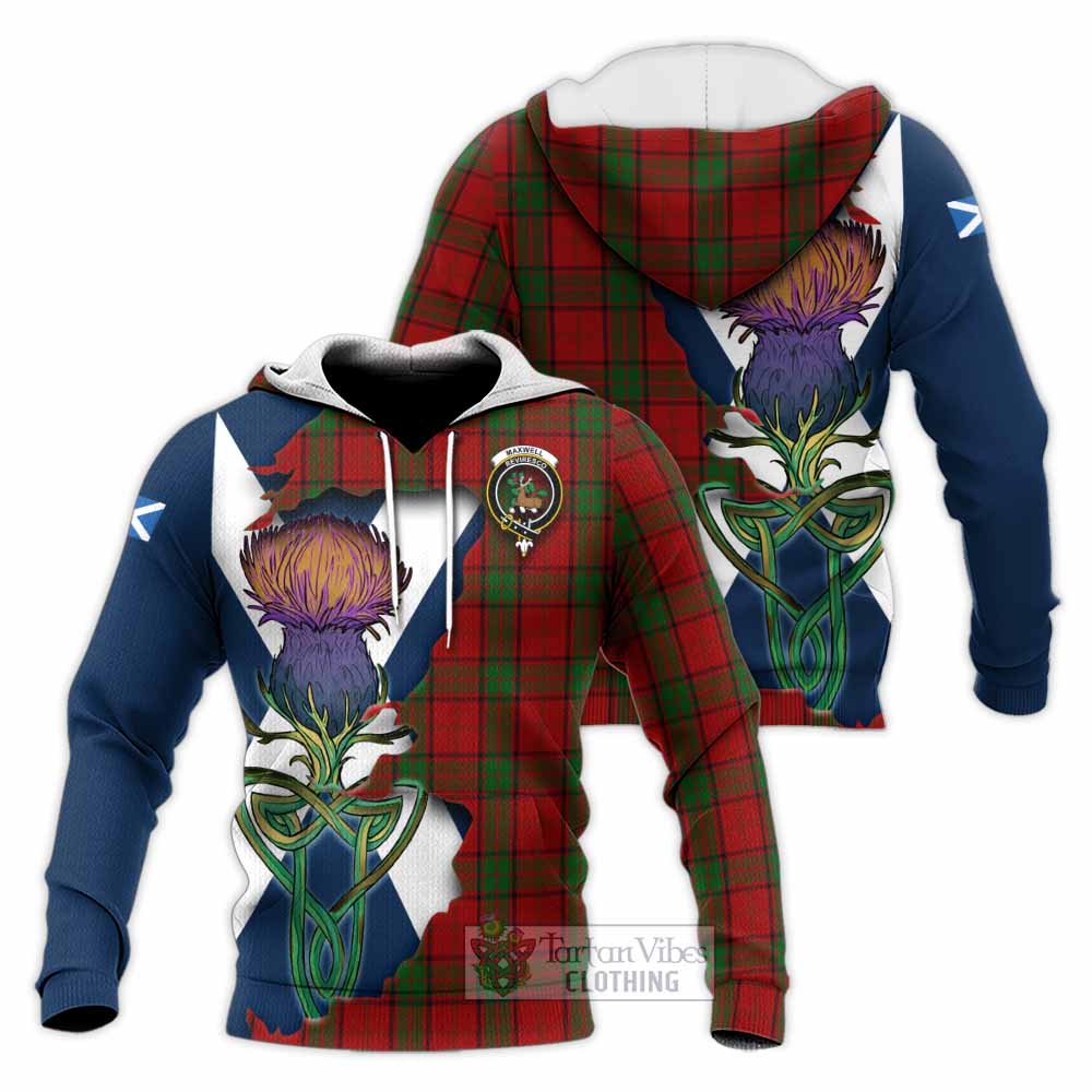 Tartan Vibes Clothing Maxwell Tartan Family Crest Knitted Hoodie Scottish Thistle Celtic Inspired