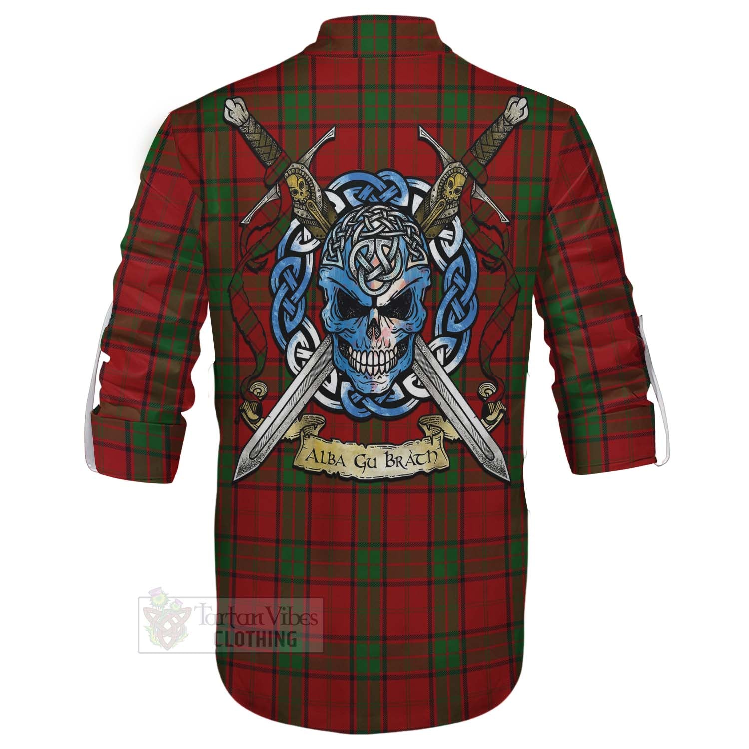 Tartan Vibes Clothing Maxwell Tartan Ghillie Kilt Shirt with Family Crest Celtic Skull Style