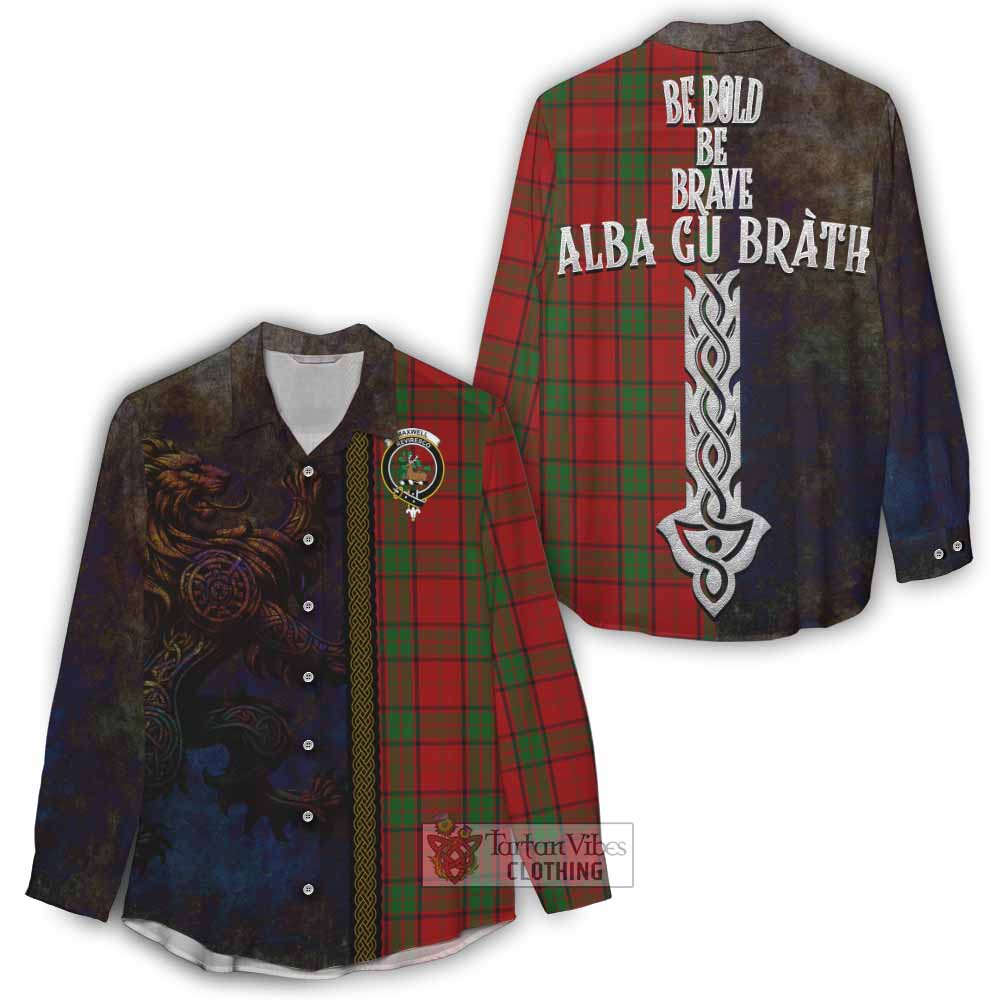Tartan Vibes Clothing Maxwell Tartan Family Crest Women's Casual Shirt Alba Gu Brath Be Brave Lion Ancient Style