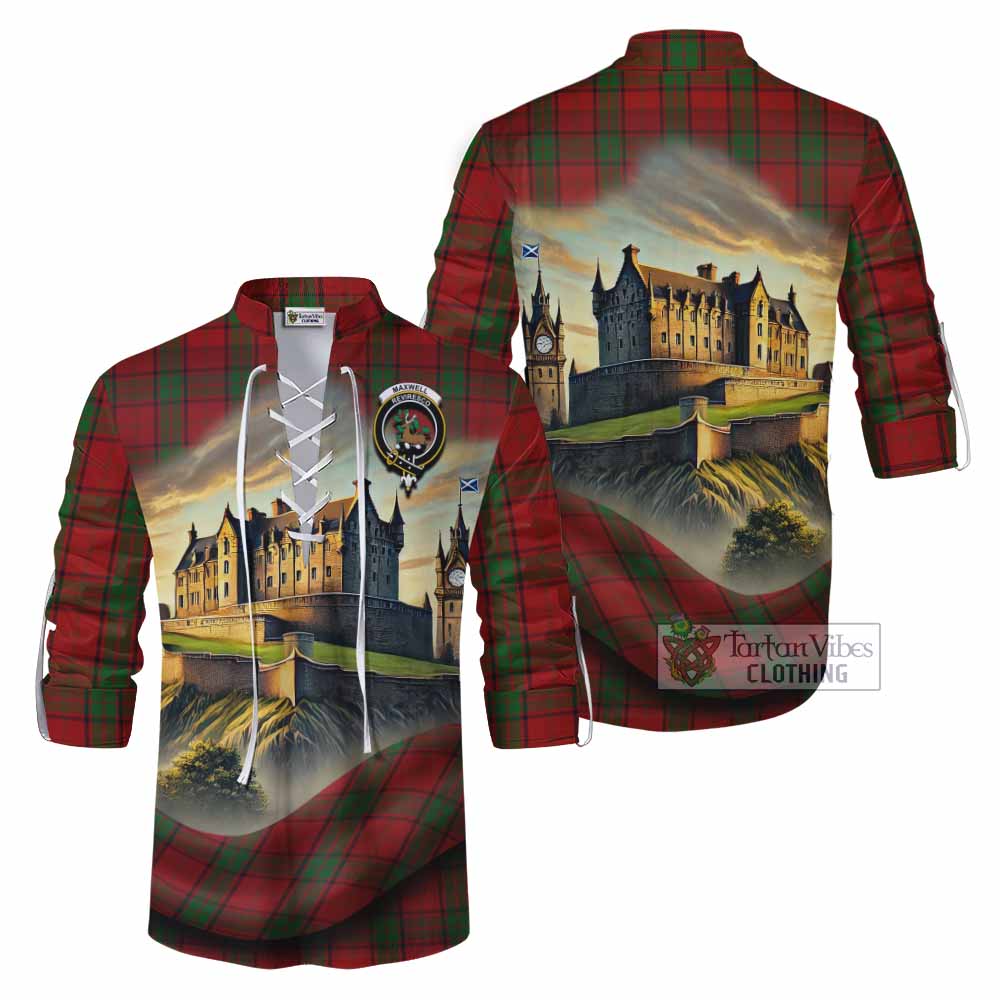 Tartan Vibes Clothing Maxwell Tartan Family Crest Ghillie Kilt Shirt with Scottish Ancient Castle Style