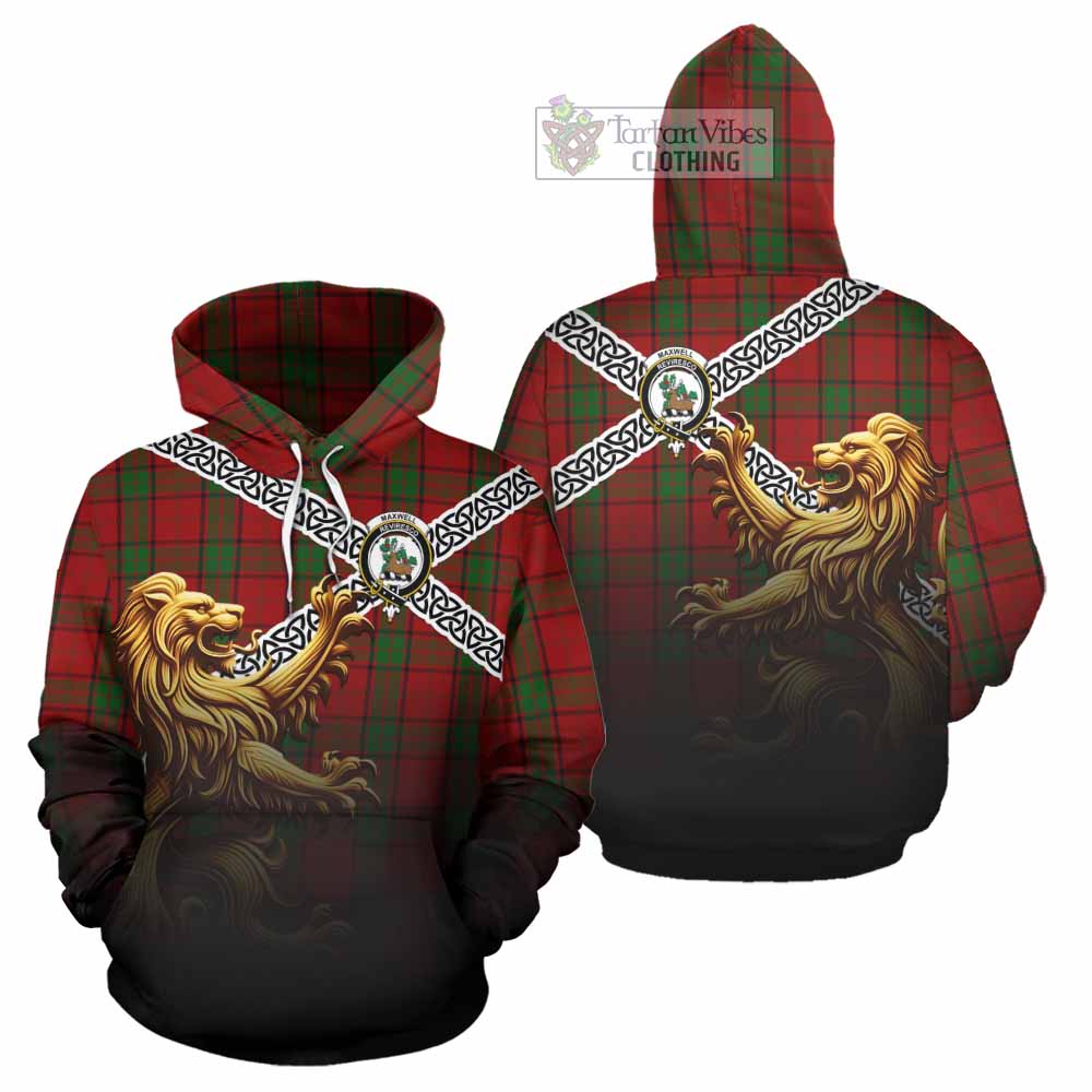 Tartan Vibes Clothing Maxwell Crest Tartan Hoodie with Golden Lion Emblem Celtic Style