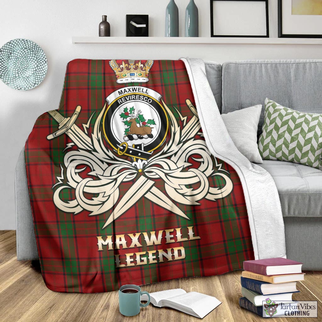 Tartan Vibes Clothing Maxwell Tartan Blanket with Clan Crest and the Golden Sword of Courageous Legacy