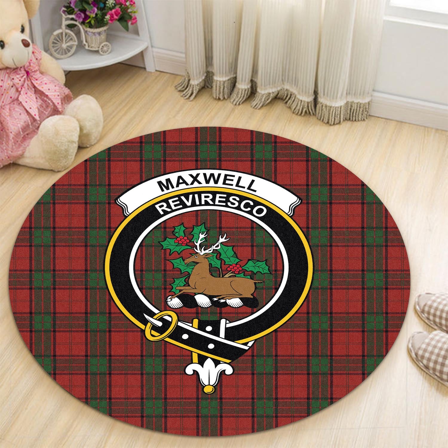 maxwell-tartan-round-rug-with-family-crest