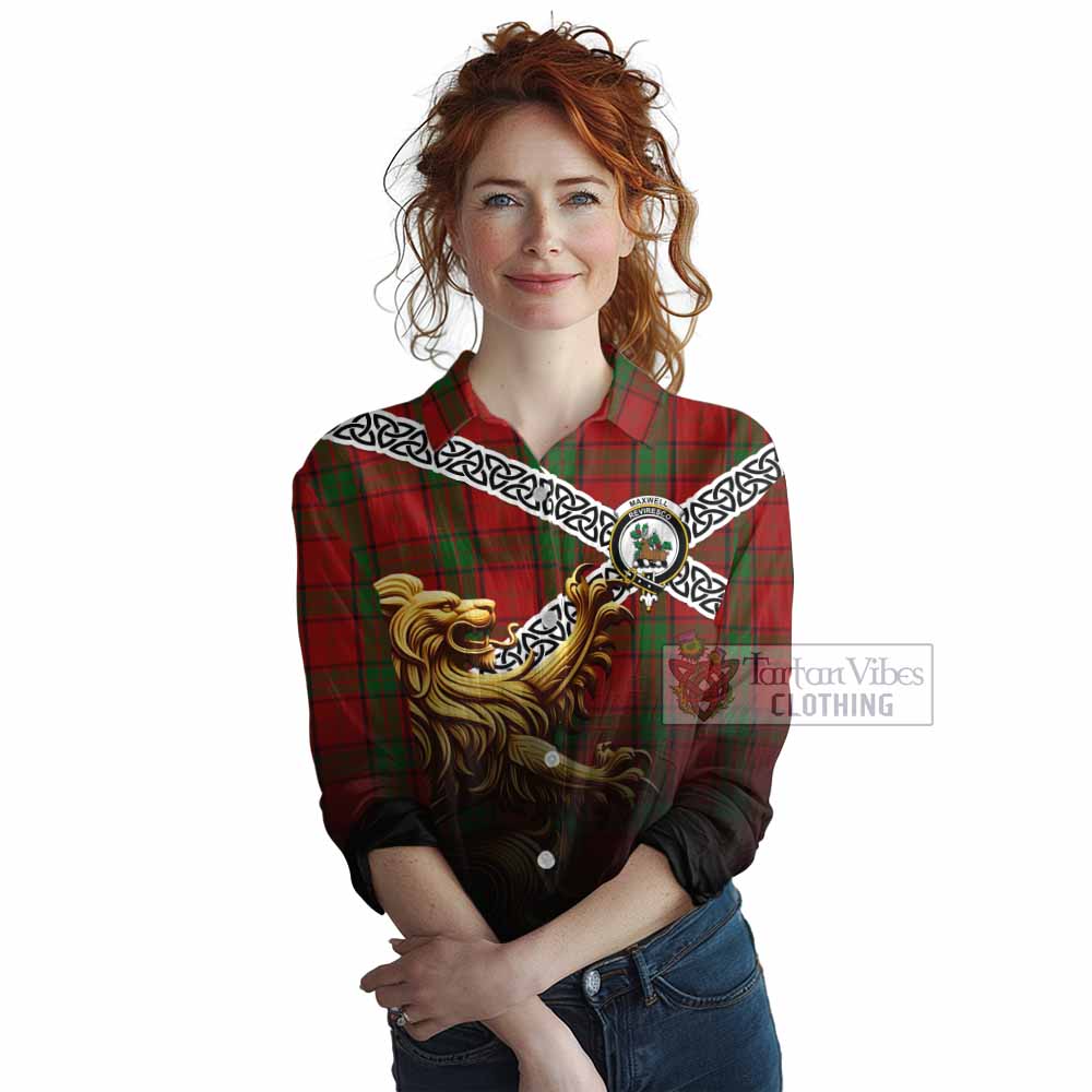 Tartan Vibes Clothing Maxwell Crest Tartan Women's Casual Shirt with Golden Lion Emblem Celtic Style