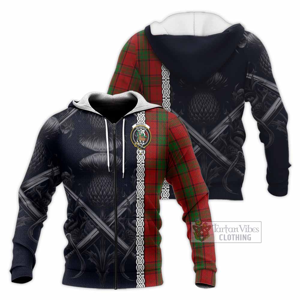 Tartan Vibes Clothing Maxwell Tartan Knitted Hoodie with Family Crest Cross Sword Thistle Celtic Vibes