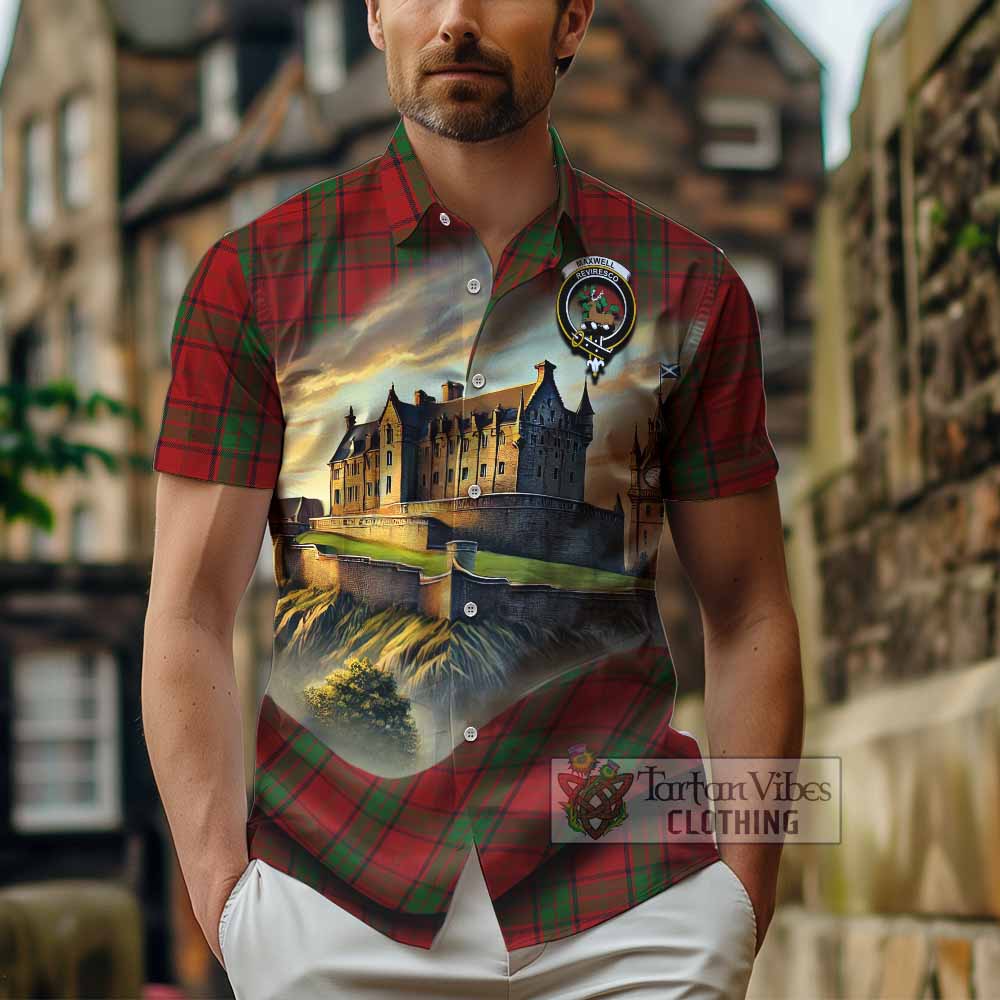 Tartan Vibes Clothing Maxwell Tartan Family Crest Short Sleeve Button Shirt with Scottish Ancient Castle Style