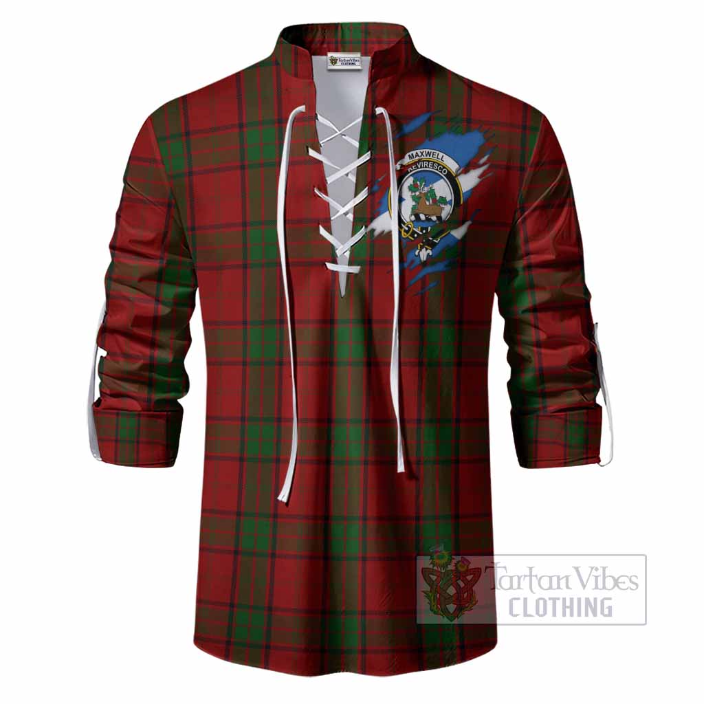 Maxwell Clan Crest In Me Tartan Ghillie Shirt Scotland Flag Style