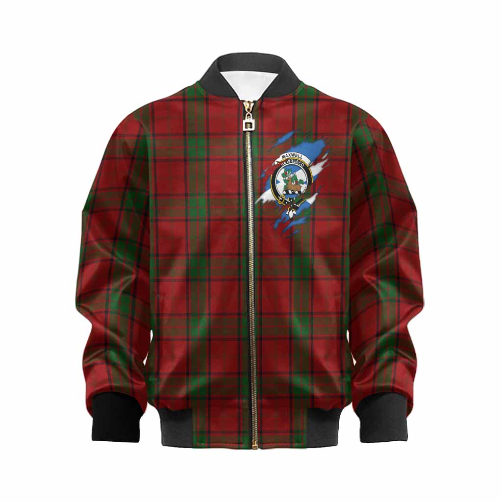 Maxwell Clan Crest In Me Tartan Kid Bomber Jacket Scotland Flag Style