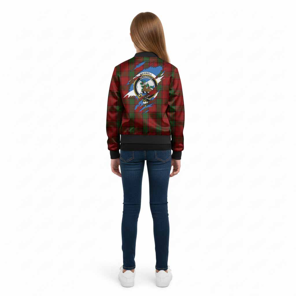 Maxwell Clan Crest In Me Tartan Kid Bomber Jacket Scotland Flag Style