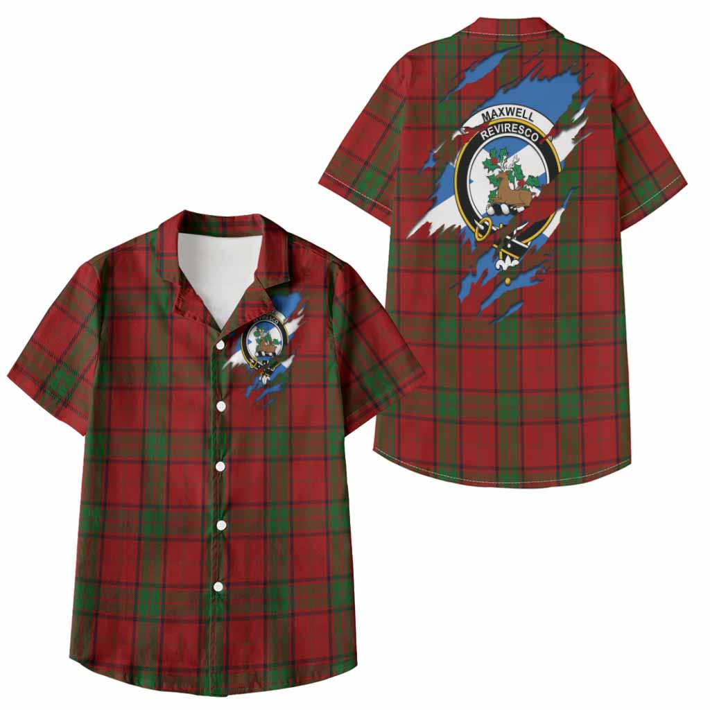 Maxwell Clan Crest In Me Tartan Kid Hawaiian Shirt Scotland Flag Style