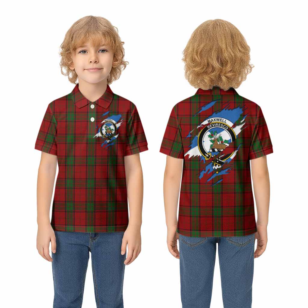 Maxwell Clan Crest In Me Tartan Kid Polo Shirt Scotland Flag Style