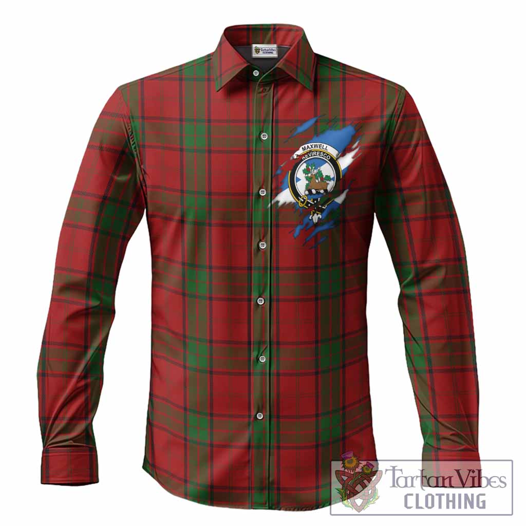 Maxwell Clan Crest In Me Tartan Long Sleeve Button Shirts Scotland Flag Style