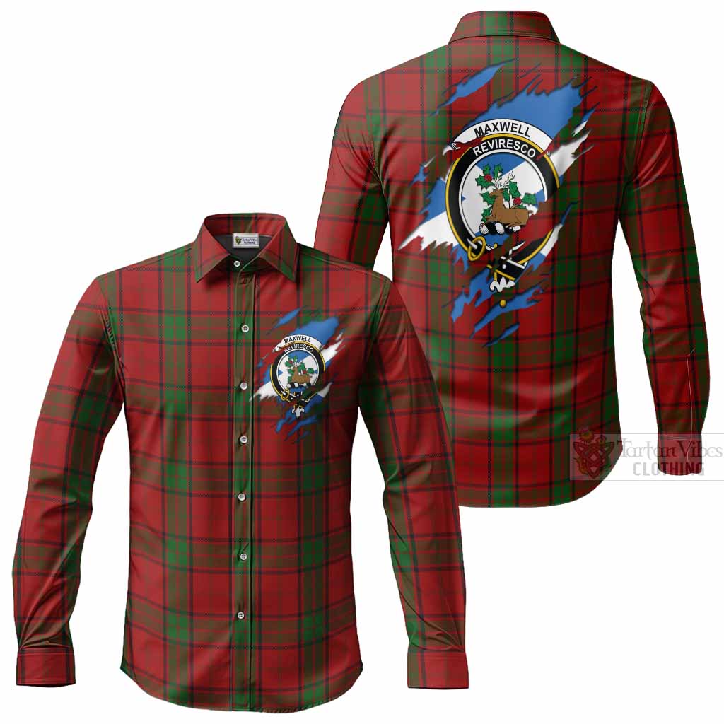 Maxwell Clan Crest In Me Tartan Long Sleeve Button Shirts Scotland Flag Style