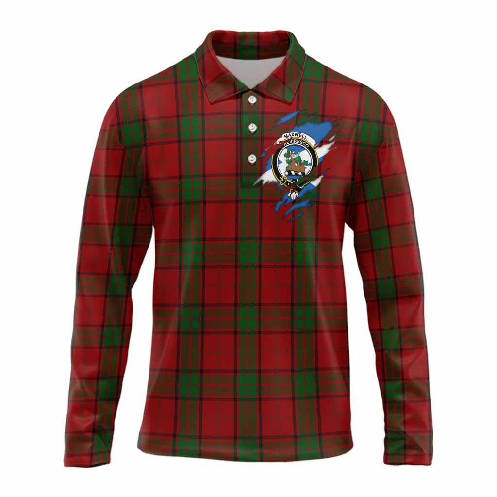 Maxwell Clan Crest In Me Tartan Long Sleeve Polo Shirt Scotland Flag Style