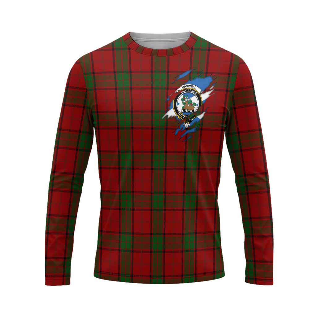 Maxwell Clan Crest In Me Tartan Long Sleeve T-Shirt Scotland Flag Style