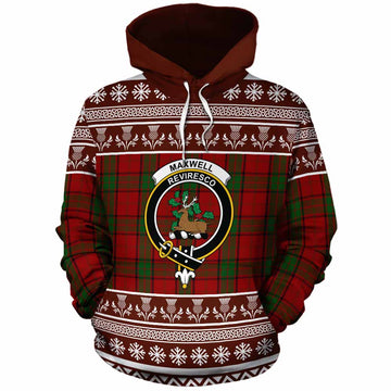 Maxwell Clan Tartan Christmas Cotton Hoodie with Family Crest