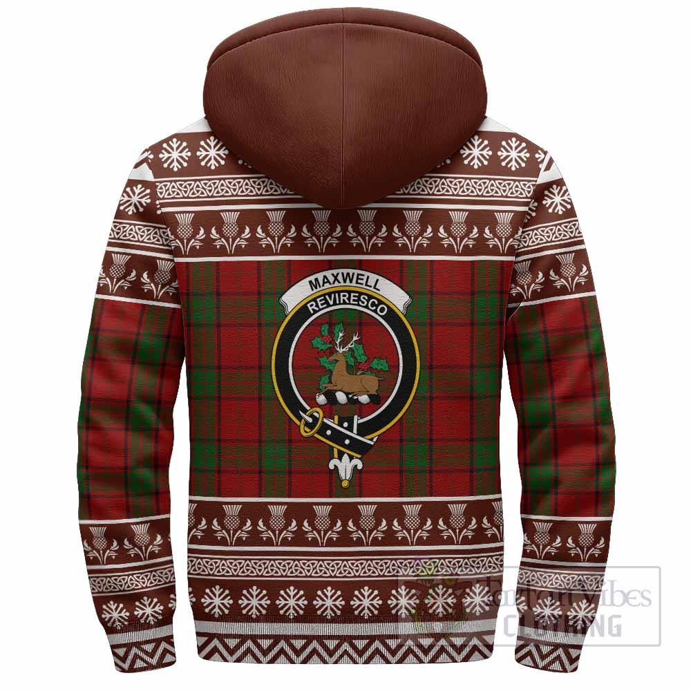 Maxwell Clan Tartan Christmas Fleece Hoodie with Family Crest - Tartan Vibes Clothing
