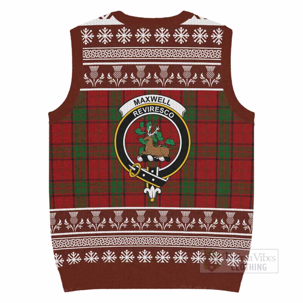 Maxwell Clan Tartan Christmas Knitted V-Neck Vest with Family Crest - Tartan Vibes Clothing