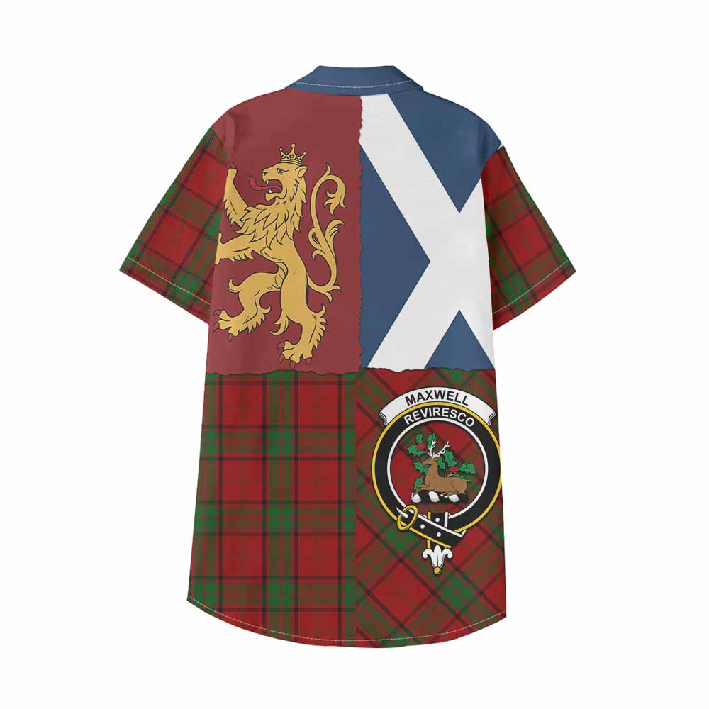 Maxwell Crest Tartan Kid Hawaiian Shirt with Lion Rampant Saltire Style - Tartan Vibes Clothing
