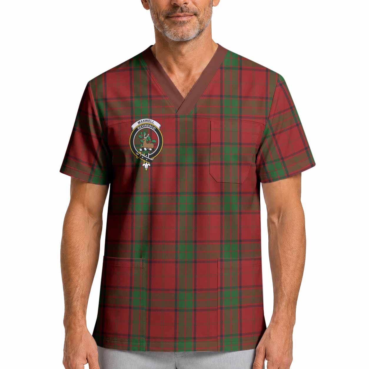 Maxwell Crest Tartan Scrub Top XL - Tartan Vibes Clothing