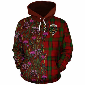 Maxwell Family Crest Tartan Cotton Hoodie Scottish Thistle Flower Pattern Half Style