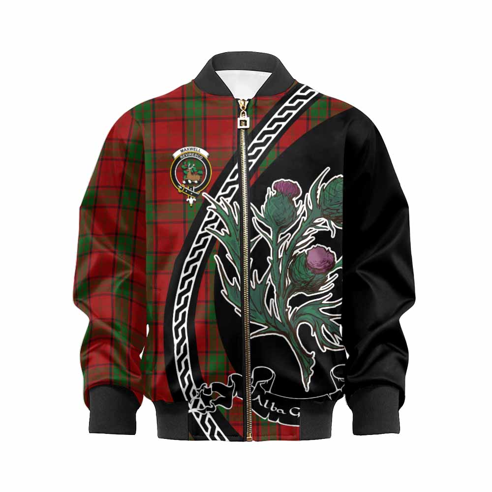 Maxwell Family Crest Tartan Kid Bomber Jacket Alba Thistle Inspired - Tartan Vibes Clothing