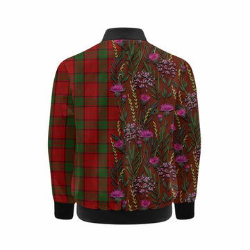 Maxwell Family Crest Tartan Kid Bomber Jacket Scottish Thistle Flower Pattern Half Style