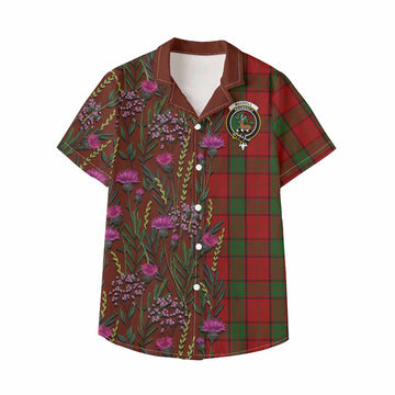 Maxwell Family Crest Tartan Kid Hawaiian Shirt Scottish Thistle Flower Pattern Half Style - Tartan Vibes Clothing