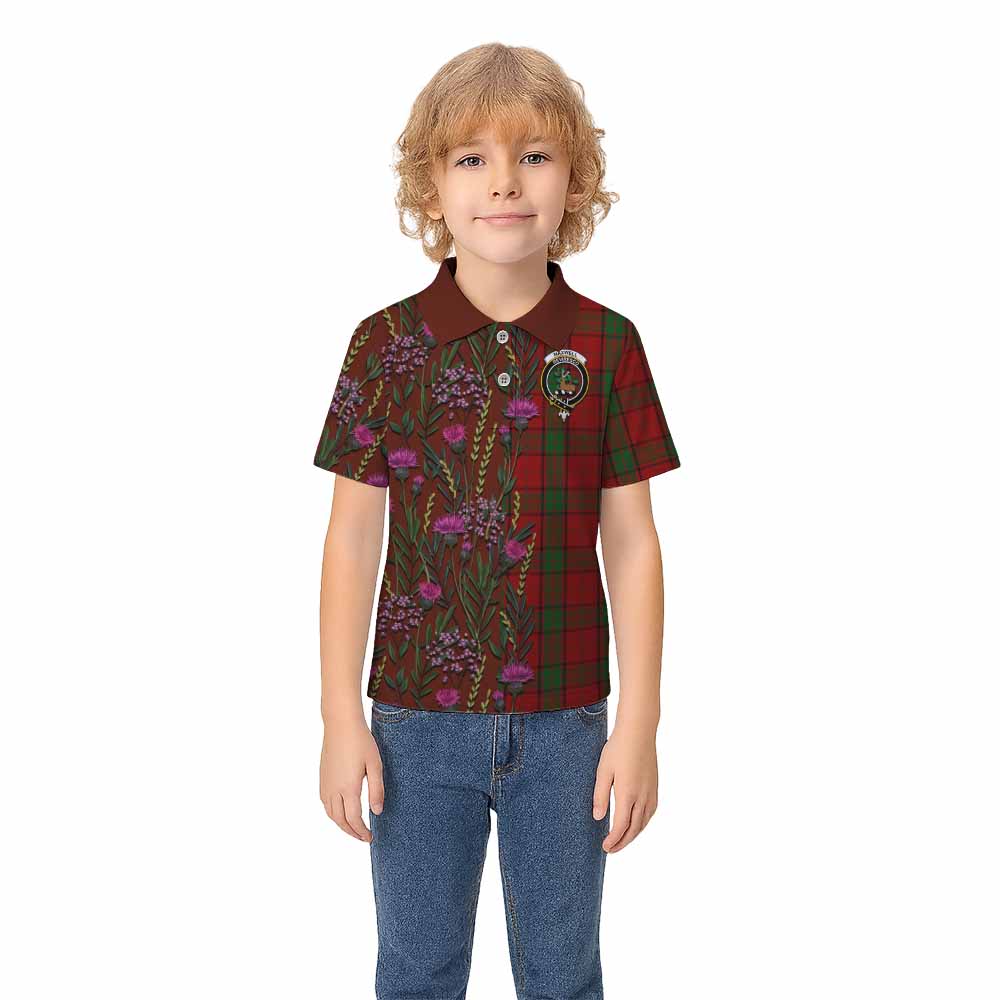 Maxwell Family Crest Tartan Kid Polo Shirt Scottish Thistle Flower Pattern Half Style - Tartan Vibes Clothing