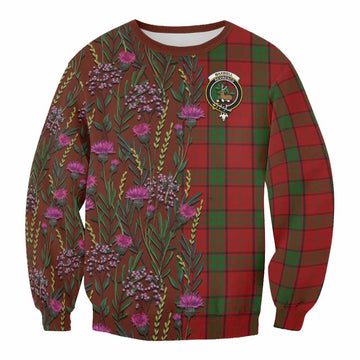 Maxwell Family Crest Tartan Sweatshirt Scottish Thistle Flower Pattern Half Style