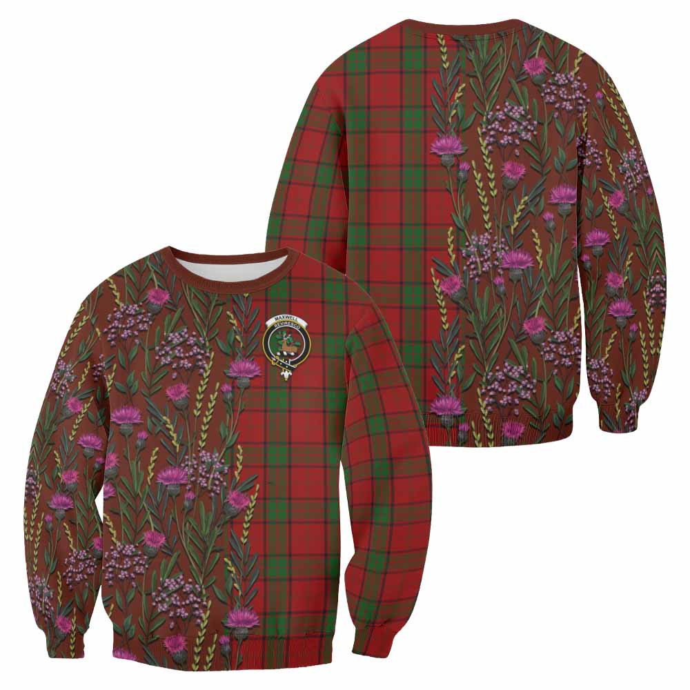 Maxwell Family Crest Tartan Sweatshirt Scottish Thistle Flower Pattern Half Style - Tartan Vibes Clothing