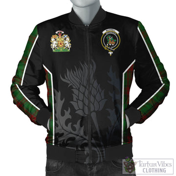 Maxwell Hunting Tartan Bomber Jacket with Family Crest and Scottish Thistle Vibes Sport Style