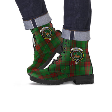 Maxwell Hunting Tartan Leather Boots with Family Crest