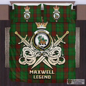 Maxwell Hunting Tartan Bedding Set with Clan Crest and the Golden Sword of Courageous Legacy