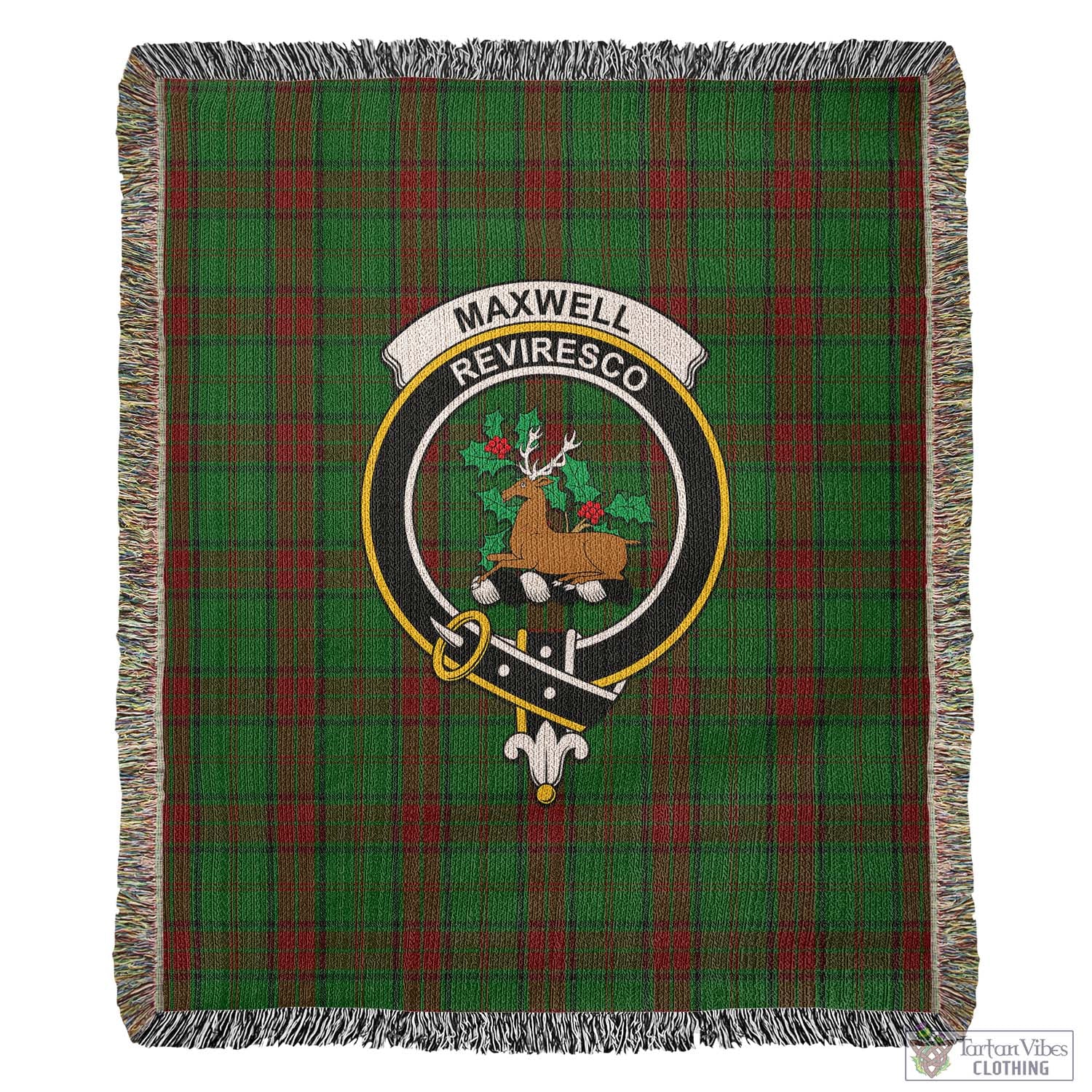 Tartan Vibes Clothing Maxwell Hunting Tartan Woven Blanket with Family Crest