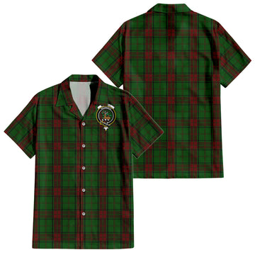 Maxwell Hunting Tartan Short Sleeve Button Down Shirt with Family Crest