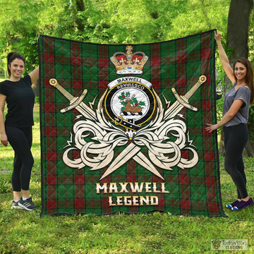 Maxwell Hunting Tartan Quilt with Clan Crest and the Golden Sword of Courageous Legacy