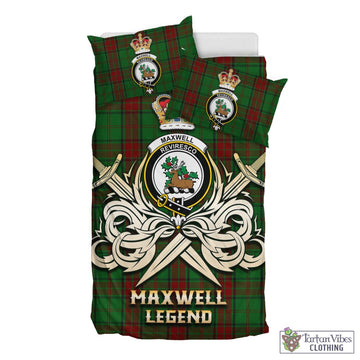Maxwell Hunting Tartan Bedding Set with Clan Crest and the Golden Sword of Courageous Legacy