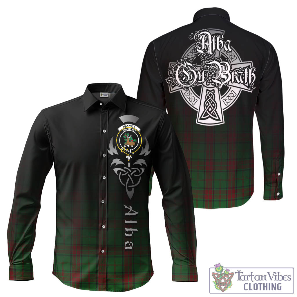 Tartan Vibes Clothing Maxwell Hunting Tartan Long Sleeve Button Up Featuring Alba Gu Brath Family Crest Celtic Inspired