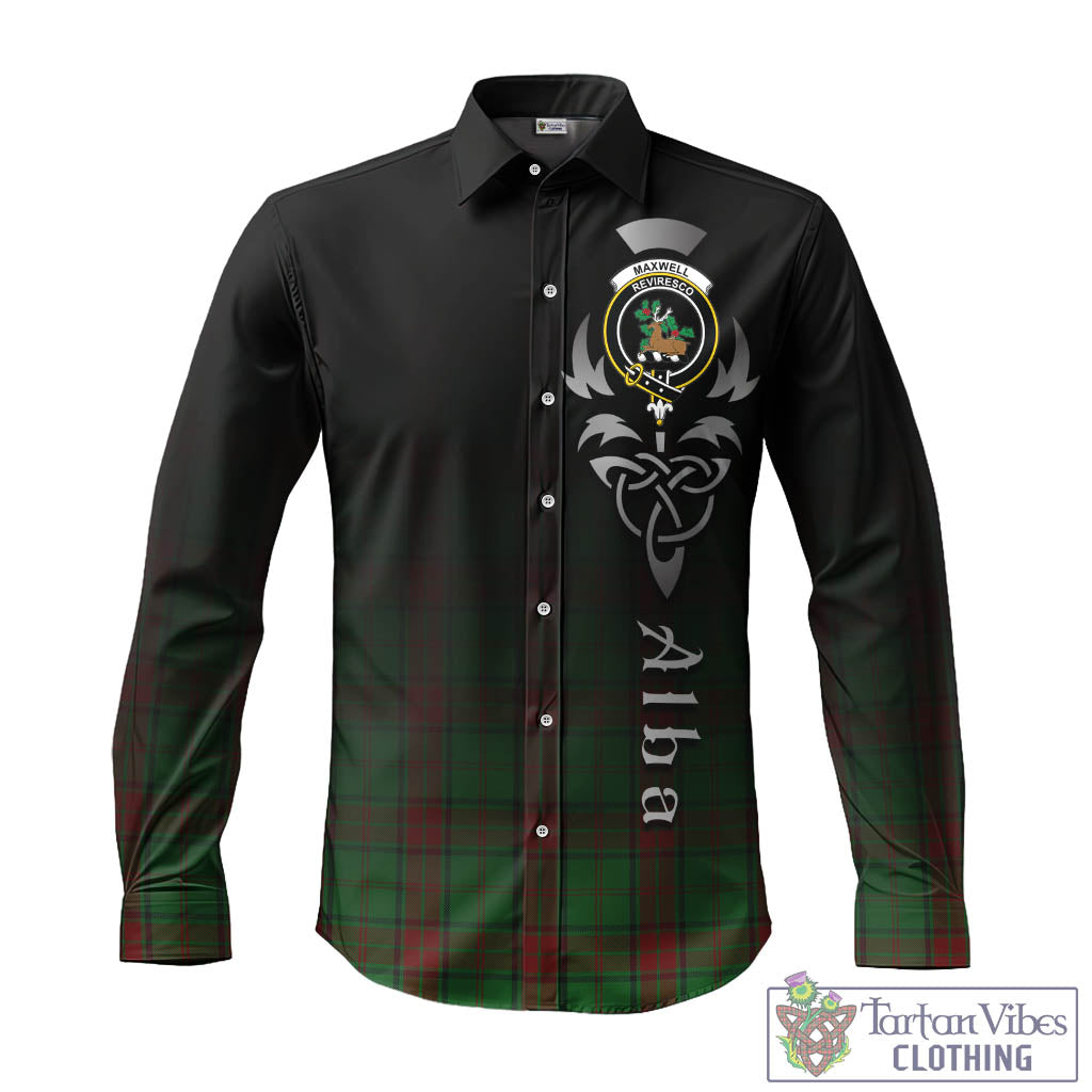 Tartan Vibes Clothing Maxwell Hunting Tartan Long Sleeve Button Up Featuring Alba Gu Brath Family Crest Celtic Inspired