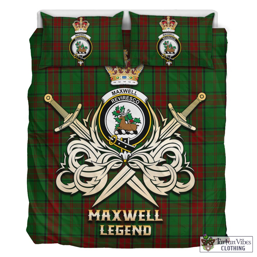 Tartan Vibes Clothing Maxwell Hunting Tartan Bedding Set with Clan Crest and the Golden Sword of Courageous Legacy