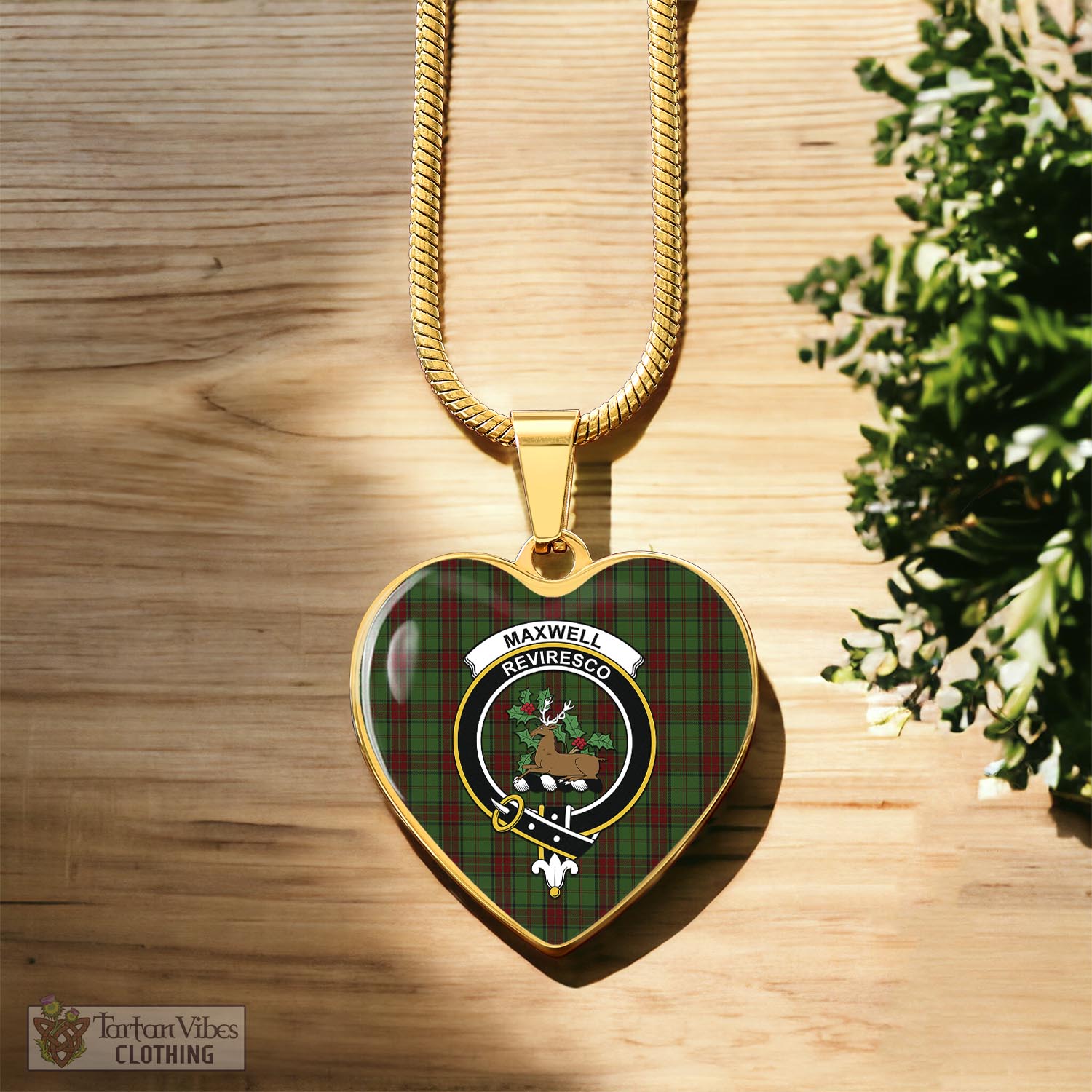 Tartan Vibes Clothing Maxwell Hunting Tartan Heart Necklace with Family Crest